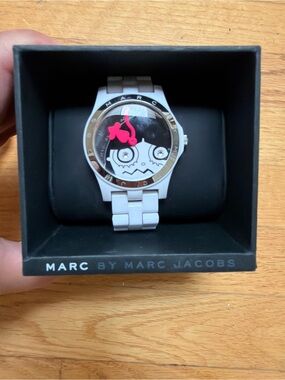 Marc By Marc Jacobs White Resin Watch with Black Dial and Pink Accent